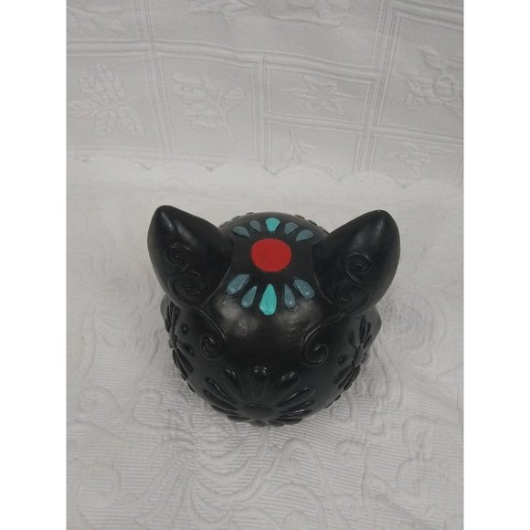 Hobbyist Dia De Los Muertos Plaster Sugar Skull Day Of The Dead cat head 7" - Picture 10 of 12